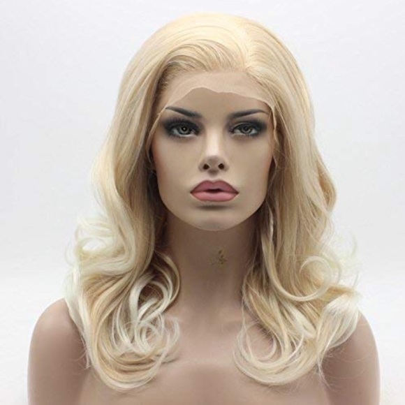 ?16” BLONDE & WHITE OMBRÉ CURLY LACEFRONT WIG*NWT